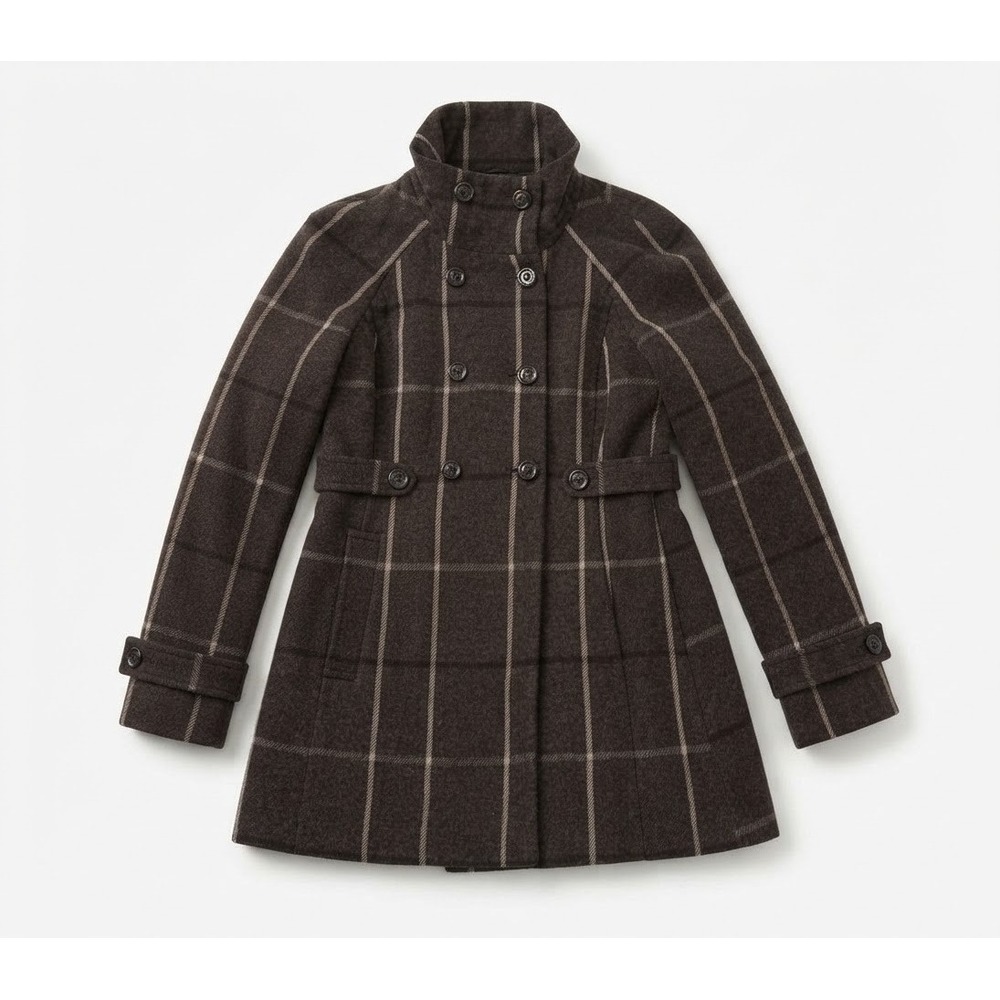 Banana Republic Plaid Wool Blend Peacoat Womens M Brown Coat